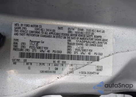 2014 Ford C-Max Hybrid Se из США, поврежденный, VIN 1FADP5AU4EL509726